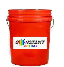 A red bucket of paint with the word " constant colors ".