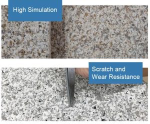 A close up of two different images with the words high simulation and scratch wear resistance